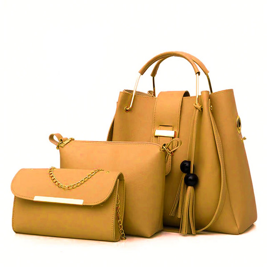 Queen 3 Pcs Mustard Handbag